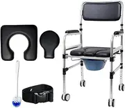 Toilet Seat Commode Chair Anti-Slip Adult Toilet Bedside Bathroom Chair Commode Chair Adjustable Height with Removable Pot for The Disabled The Pregnant The Elderly(A)