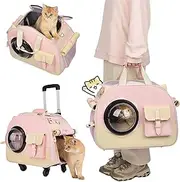 Cat Carrier Backpack with Wheels,Dog Backpack with Telescopic Handle and Breathable Mesh,Pet Travel Carrier for Travel/Hiking/Outdoor Use