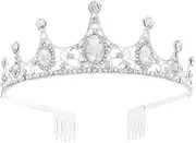 [IYOU] Sparkly Rhinestone Crown Silver Crystal Princess Tiara Bridal Wedding Headpiece First Communion Hair Accessories for Girls