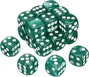 uxcell 20Pcs 6 Sided Colored Standard Dice, Acrylic D6 Mini Polyhedral Pearl Pattern Game Dice Set for Table Games or Math Learning, Dark Green/White Point