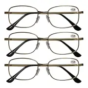 3 PK Square Metal Frame Mens Reading Glasses Classic Readers Fashion Eyeglasses