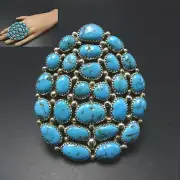 Huge Sterling Silver KINGMAN TURQUOISE Cluster RING size 9 Adjustable