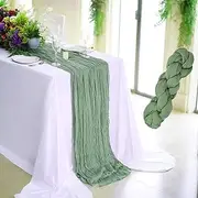 Cheese Cloth Table Runner, 1 Pack 90 x 400CM Boho Gauze Fabric Long Table Runner, Sage Green Rustic Sheer Runner for Wedding, Bridal Shower Party Decoraiton