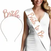 White Sash+Rose Gold Tiara One Set Bride To Be Sash & Tiara Crown Bridal Shower Hen Night Party Decoration