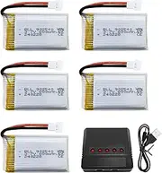 Fytoo 5pcs 3.7v 800mAh Lithium Battery with 5-in-1 Charger, Suitable for Syma X5C X5C-1 X5 X5SC X5SW H5C V931 S5C S5W SS40 FQ36 T32 T5W H42 CW4 UAV 2.4G RC Four-axis Aircraft Spare Battery