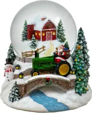 100MM Musical Christmas Barn and Tractor Snow Globe by the San Francisco Music B