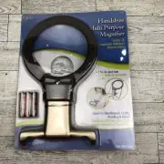 DRITZ Hands Free Lighted Magnifying Glass with Neck Cord Storage Bag NEW SEALED