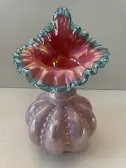 FENTON ART GLASS 1988 CONNOISSEUR COLLECTI ON PALESCENT IRIDESCENT BEADED VASE