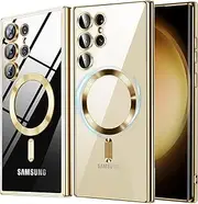 RUNGOS for Samsung S25 Ultra Case MagSafe (with Camera Lens Protector) [Stable Magnetic] [10Ft Drop Tested] Soft Shockproof Case for Samsung Galaxy S25 Ultra Case, Magnetic Cover 2025, Clear Gold
