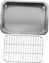 BESTYASH 1Set Stainless Steel Kitchen Baking Tray with Rack Ovenware for Baking Roasting and Storing Desserts Snacks Cupcakes for Home Restaurant Hotel Use