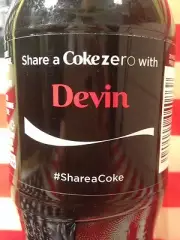 Share A Coke Zero With Devin Limited Edition Coca Cola Bottle 2014 USA