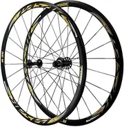 Road Bike Rim Brake Wheelset 700C Flat Spokes Quick Release Bearing Hubs 8 9 10 11 12 Speed Cassette Bicycle Aluminium Alloy Rims (Color : Black-Yellow, Size : 700C)