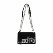 SS20 Moschino Couture Jeremy Scott BLACK LEATHER SHOULDER BAG w/WHITE LOGO
