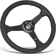 NRG Innovations RST-037MB-BGD-R 350mm Sport Steering Wheel (1.5' deep) Perforated Leather with Goal Digger Black stitching in front - Matte Black Solid Spokes