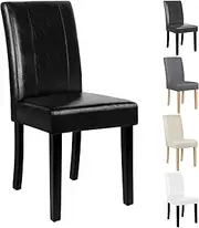 ALFORDSON Dining Chairs Set of 2, Retro High-Back Kitchen Chair with Wooden Leg, Clara Series Mid-Century Reading Seating for Home Cafe Coffee Table, PU Leather Upholstery, Black