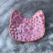 Ceramic Stoneware Pink Textured Cat Head Ring/Trinket Dish 3.25" Signed