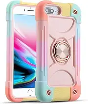 MARKILL Compatible with iPhone 8 Plus/iPhone 7 Plus case,iPhone 6 Plus/6S Plus Case 5.5 Inch with Ring Stand, Heavy-Duty Military Grade Shockproof Phone Cover for Kids (Rainbow Pink)