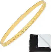 [The Bling Factory] 4 mm Gold Plated Diamond-Cut Pattern Bangle Bracelet