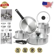 9-Piece Stainless Steel Cookware Set with Detachable Handle - Induction Ready