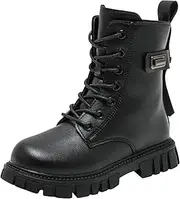 [IWIHMIV] Little Girls Snow Boots Comfortable Soft Sole Casual Walking Boot Outdoor Lace Up Leather Snow Boots with Side Zipper