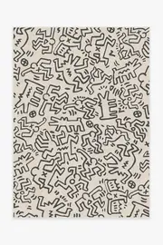 150' x 215' | Machine Washable Runner Rug | Kid & Pet Friendly | Indoor Rug | Block Party Black & Ivory Flatwoven Rug by Keith Haring | Ruggable