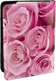 [JEJEA] Pink Rose Print Travel Organizer Credit Cards Case Passport BookPassport Holder Cover Wallet forTraveling,, Black, One Size