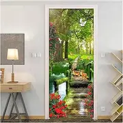 Door Stickers Green Tree Forest Landscape 3D Door Stickers Home Decor Modern Living Room Bedroom Door Sticker Mural Wallpaper(95x215cm)