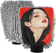 XYMZR Woman Face Red Absorbent Microfiber Car Wash Mitt, Funny Cute Anime Scratch Free for Cars Cleaning, Home Cleaning Mitts, 2 Pack, 10.24” L x 7.09” W