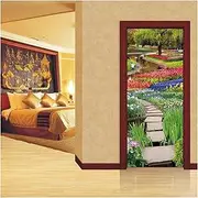 Door Stickers Garden Road Flower Grass Door Wall Sticker DIY Bedroom Home Decor PVC Mural