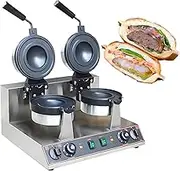 Commercial Burger Waffle Maker, Hamburger Ice Cream Waffles Maker, 50-300℃ Temperature Control, 360° Rotary Heating, Non-Stick Electric Panini Press, for Steak Shop, Snack Bar Double
