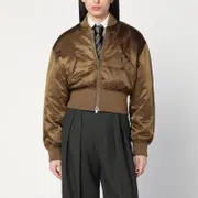 [Saint Laurent] Shiny khaki green nylon bomber jacket 36 FR Green