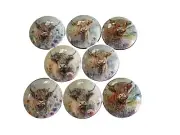 Set of 8 Floral Highland Cow Nursery Farmhouse Print Wood Cabinet Knobs