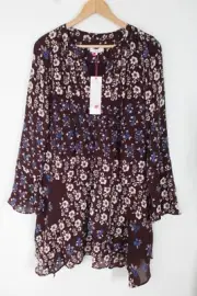 NWT Parker XS Brown Floral Cordovan Acacia Pleat Long Sleeve Flounce Mini Dress