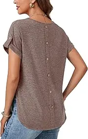 [KIFOVEN] Women’s Summer Tops Short Sleeve Side Split Tunic T Shirt Crew Neck Button Loose Casual Tees