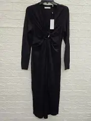New Elie Tahari Matte Jersey Twist Long Sleeve Black Dress Size Medium