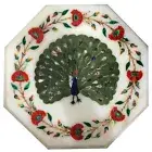 12" Marble Side Corner Table Top Floral Semi Precious Stones Art