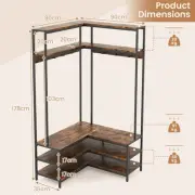 Rustic Brown L-Shaped Corner Garment Rack with Shelves and Hooks
