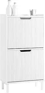SoBuy White Shoe Cabinet with 2 Flip-Drawers Narrow Shoe Rack Storage Cupboard Organizer FSR177-W