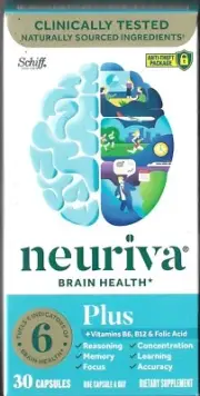 Neuriva Brain Health Plus 6, 3 boxes, Vitamin B6, B12, 90 capsules, Schiff, new