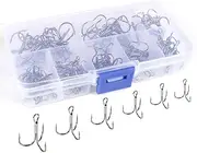 Pack of 100 Treble Hooks, Treble Fishing Hooks, Round Fishing Hooks, Treble Fishing Hooks, Carbon Steel Fishing Hooks with Box for Saltwater Freshwater Fishing 2# 4# 6# 8# 10# 12# Silver
