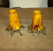 Pair of Hand Blown Glass Lamp Shade Yellow -brown -green
