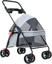 Pet Stroller Small Dog Pram for Cats Dogs, Dog Prams Pushchairs for Small Dogs Lightweight Dog Strollers for Small Dogs Clearance Folding Pet Stroller 4-Wheel Travel Carrier(Gray a)