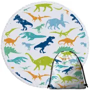 Worn Multi Colored Dinosaurs Round Beach Towel