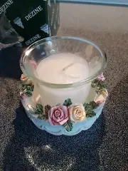Dezine Votive Candle Holder. Roses on base. Set of 2 in box. New*