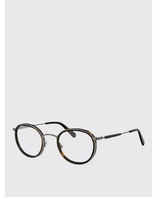 Moncler Round Acetate Eyeglasses Silver Accents Men Brown Optical Frames