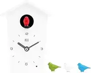 KOOKOO BirdHouse mini white, tiny modern cuckoo clock w. 12 natural bird voices or cuckoo call, design clock, natural field recordings by Jean-Claude Roché;