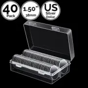 40 Pack 1.50 IN 38 mm Coin Capsules w/Case Fit 4 US Silver Dollar