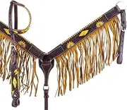 Western Horse Headstall Bridle Breast Collar Reins Tack Set Leather Floral Tooled Handmade Full Cob Pony Breastplate ME-HBC-068 (Pony)