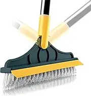 2 in 1 Cleaning Scrub Brush Floor Brush Scrubber 120°Rotating Cleaning Brush Bathroom Kitchen Crevice , Removable Floor Scrub Brush Head with Squeegee Long Handle