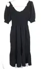 HILL HOUSE Women's LOUISA NAP DRESS Black Crepe Peasant Prairie -Pockets- XS